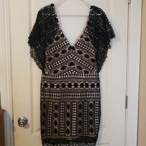 Navy Lace Overlay Cocktail  Dress